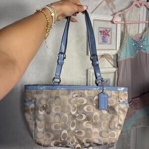 vintage coach monogram blue tote purse